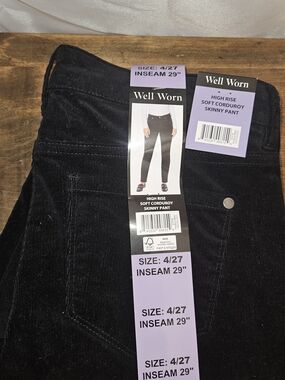 Well Worn Black Corduroy High-Rise Skinny Jeans NWT- 4